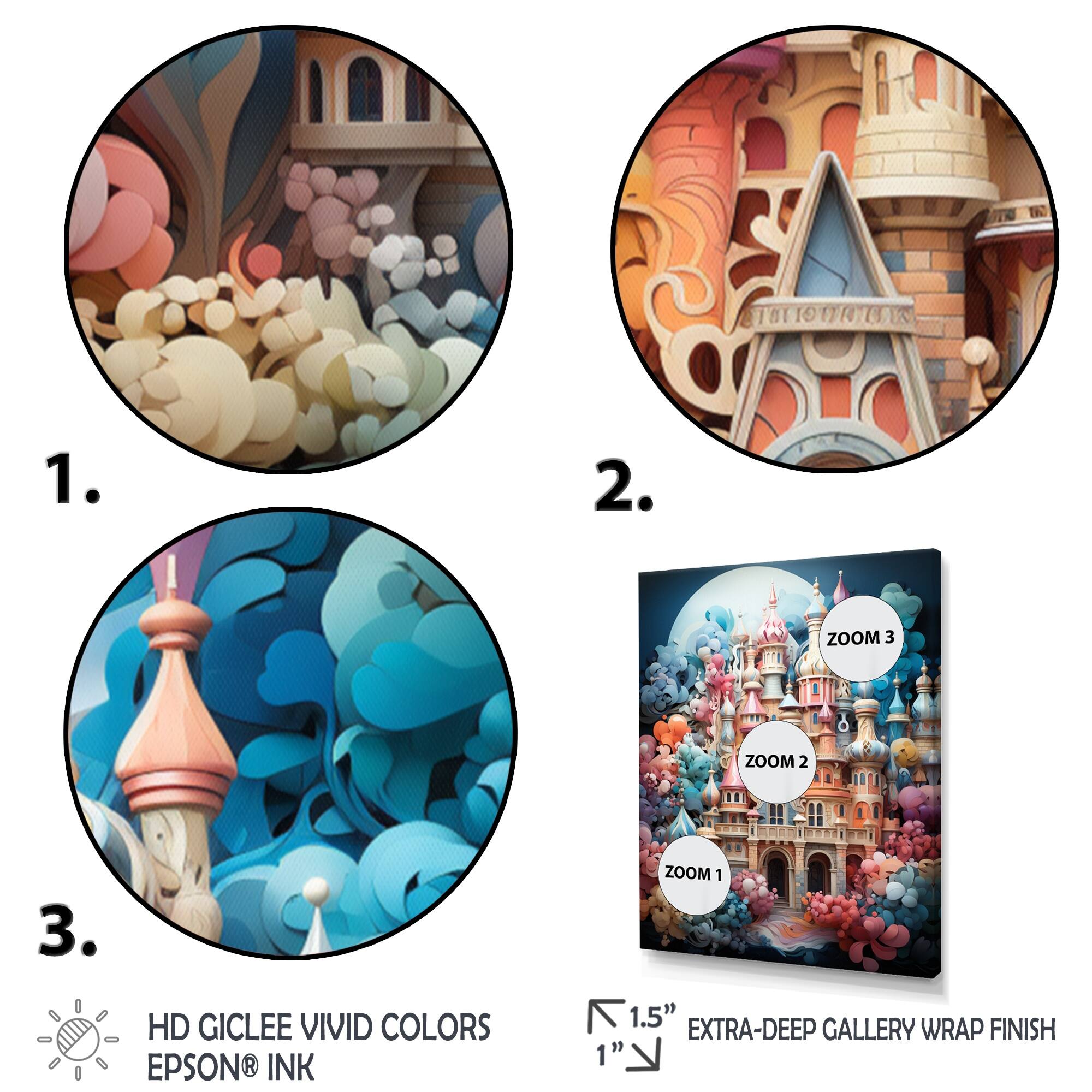 Designart "Castles Whimsical Wonder Pastel I" Castles Framed Canvas Art